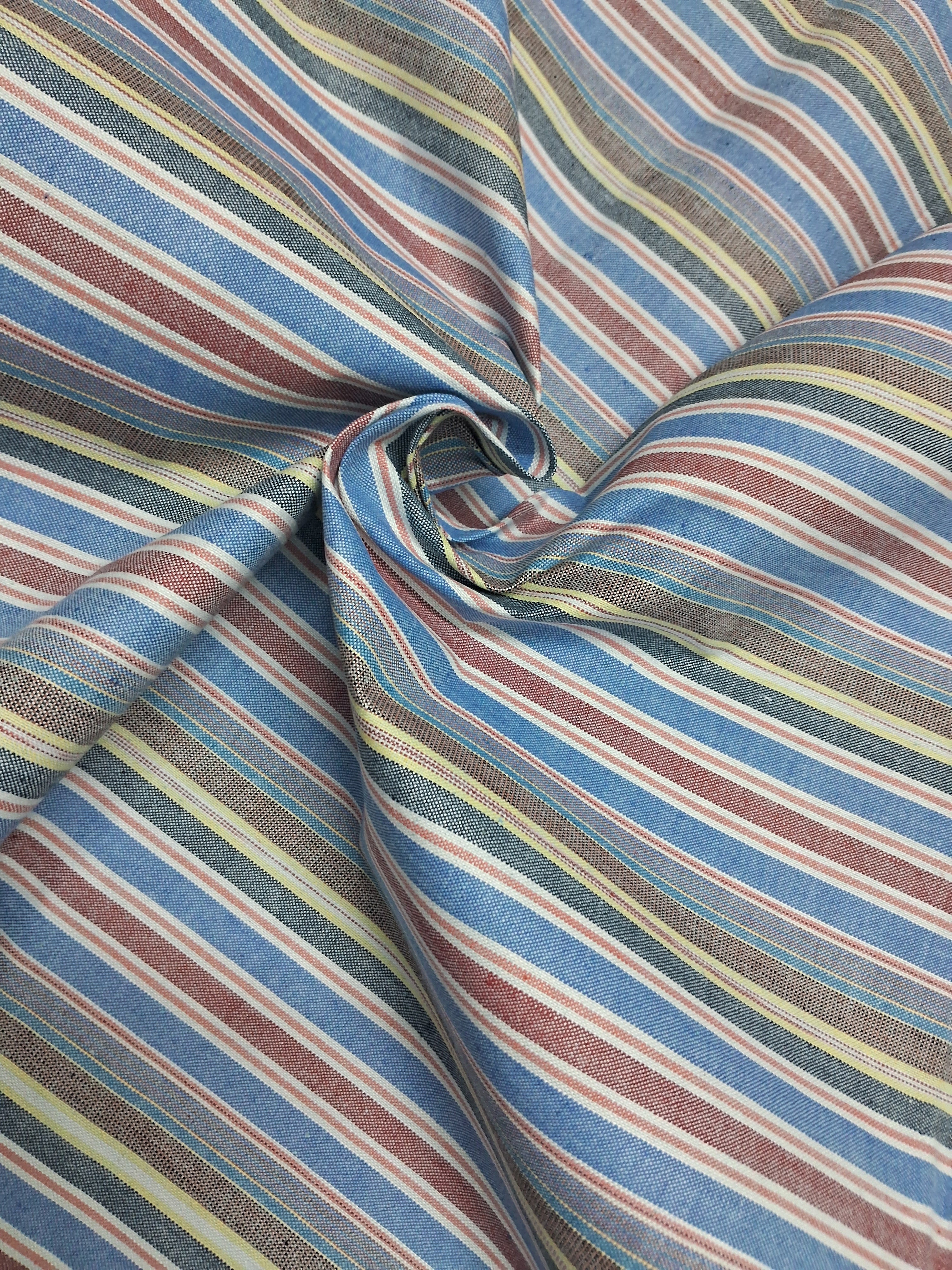 YELLOW BLUE MAROON STRIPES COTTON DRESS MATERIAL FOR MEN