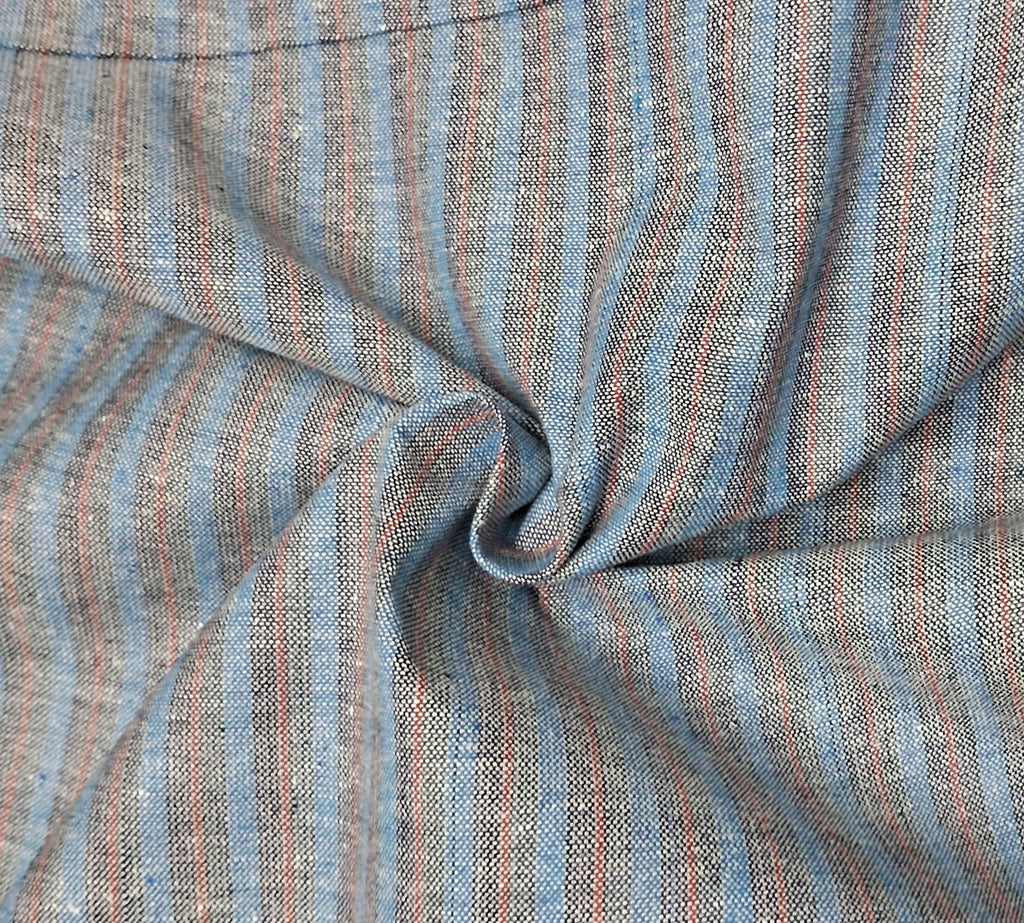 BLUE , RED & BLACK STRIPES COTTON DT FABRIC