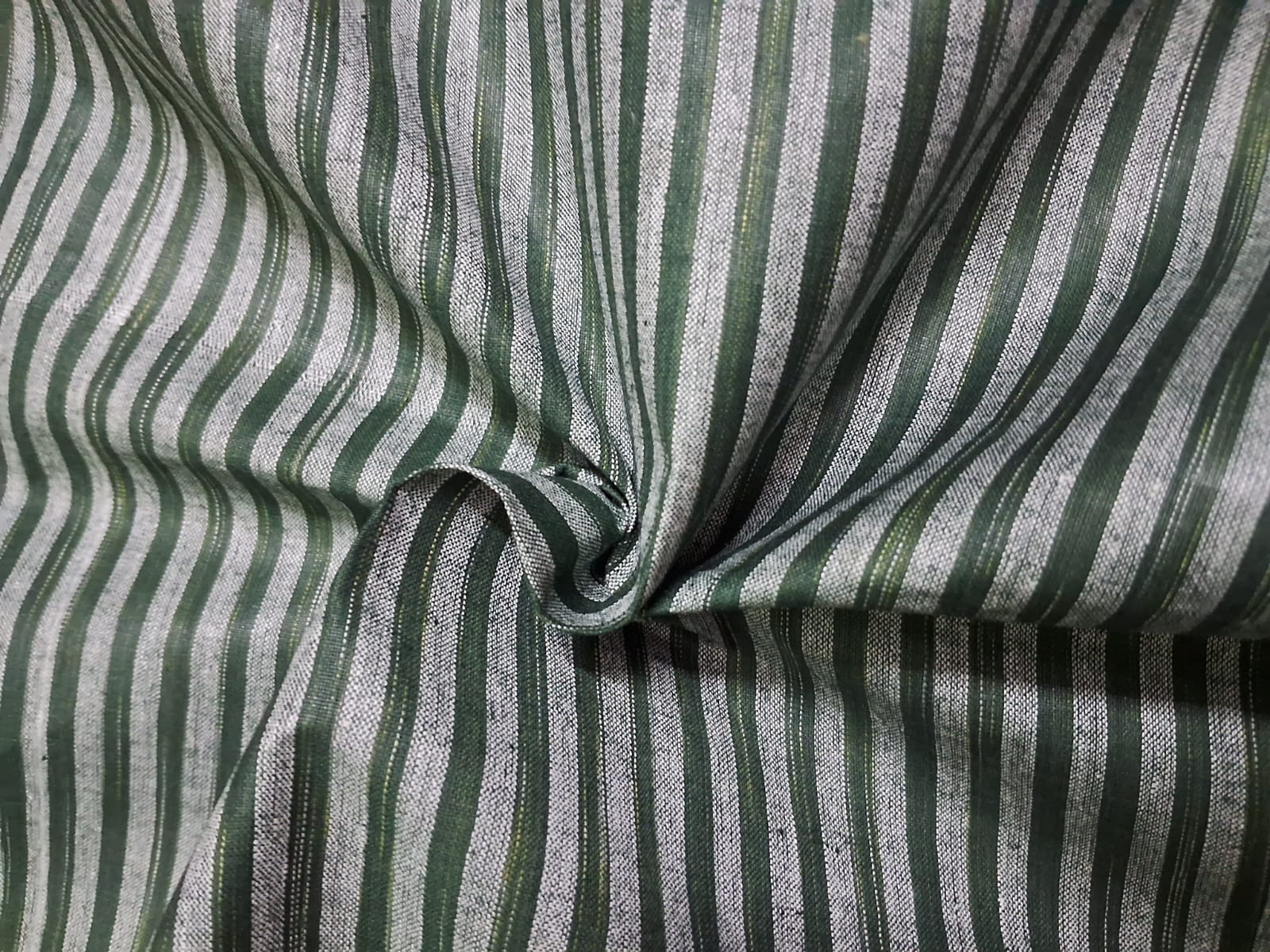 ASH COLOUR & GREEN STRIPES COTTON ST DRESS MATERIAL FOR MEN