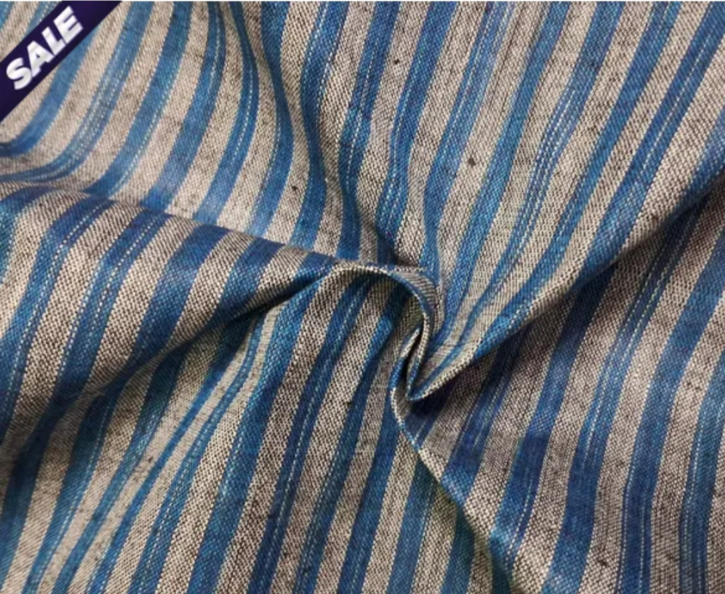 ASH & BLUE COLOUR STRIPES COTTON ST FABRIC FOR MEN