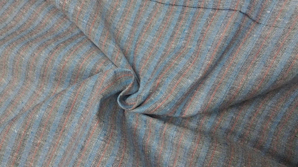 BLUE , RED & BLACK STRIPES COTTON DT FABRIC