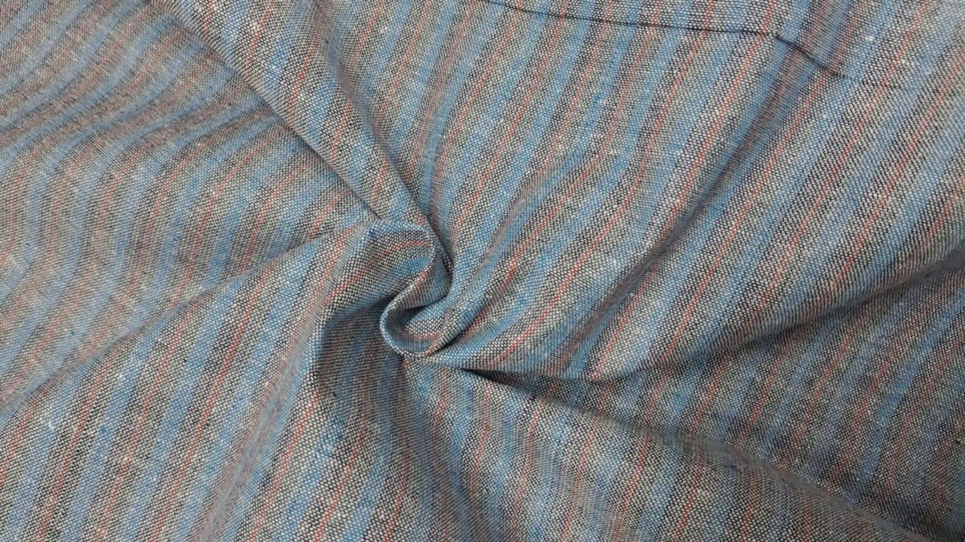 BLUE , RED & BLACK STRIPES COTTON DT FABRIC