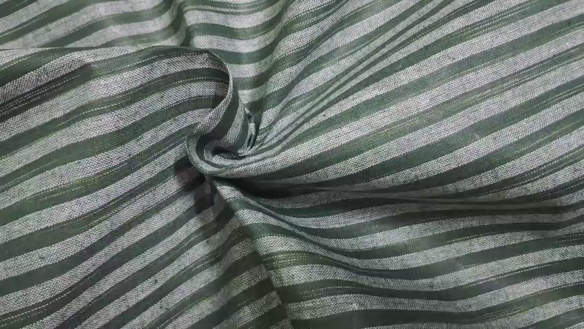 ASH COLOUR & GREEN STRIPES COTTON ST DRESS MATERIAL FOR MEN
